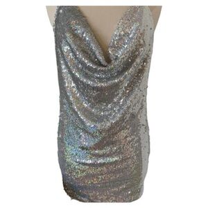 Silver Sequin Maxi dress with cowl neck
